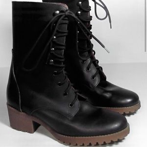 J Crew Black Leather Lace Up Heel Boots 56752 Size 8